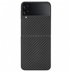 Husa fibra carbon SILKASE pentru Samsung Z Flip 4, aramid kevlar, negru