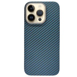 Husa fibra de carbon SILKASE pentru Apple iPhone 14 Pro Max, albastru