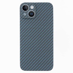 Husa fibra carbon SILKASE pentru Apple iPhone 14, aramid kevlar,protectie camera, albastru