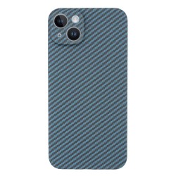 Husa fibra carbon SILKASE pentru Apple iPhone 14 Plus, aramid kevlar,protectie camera, albastru