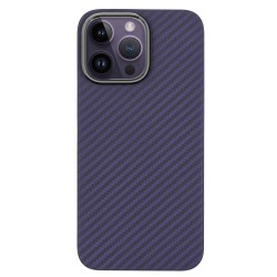Husa fibra carbon SILKASE pentru Apple iPhone 14 Pro, aramid kevlar, metal camera, mov