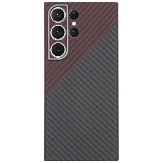 Husa fibra de carbon SILKASE MagSafe pentru Samsung S23 Ultra, protectie camera, aramid kevlar, negru/rosu (Telefoane Samsung, H2191) by www.silkase.ro