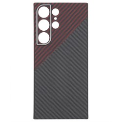 Husa fibra de carbon SILKASE MagSafe pentru Samsung S23 Ultra, protectie camera, aramid kevlar, negru/rosu