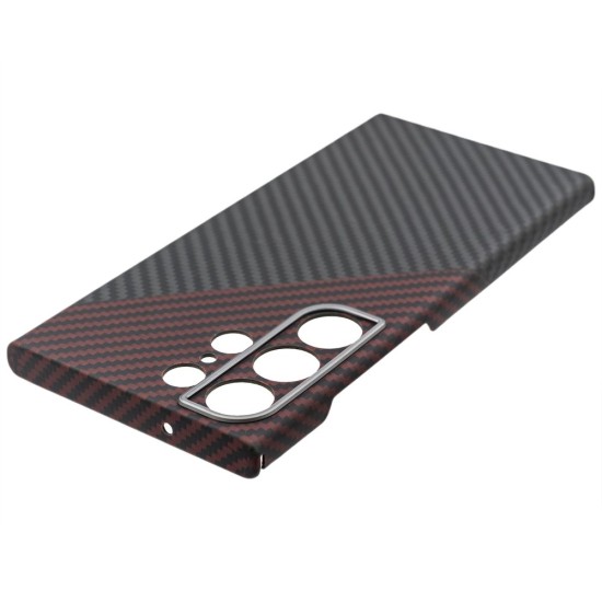 Husa fibra de carbon SILKASE MagSafe pentru Samsung S23 Ultra, protectie camera, aramid kevlar, negru/rosu (Telefoane Samsung, H2191) by www.silkase.ro