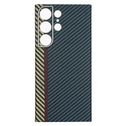 Husa fibra de carbon SILKASE MagSafe pentru Samsung S23 Ultra, protectie camera, aramid kevlar, albastru/galben Husa fibra de carbon SILKASE MagSafe pentru Samsung S23 Ultra, protectie camera, aramid kevlar, albastru/galben