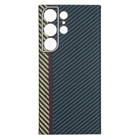 Husa fibra de carbon SILKASE MagSafe pentru Samsung S23 Ultra, protectie camera, aramid kevlar, albastru/galben (Telefoane Samsung, H2195) by www.silkase.ro