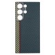Husa fibra de carbon SILKASE MagSafe pentru Samsung S23 Ultra, protectie camera, aramid kevlar, albastru/galben (Telefoane Samsung, H2195) by www.silkase.ro