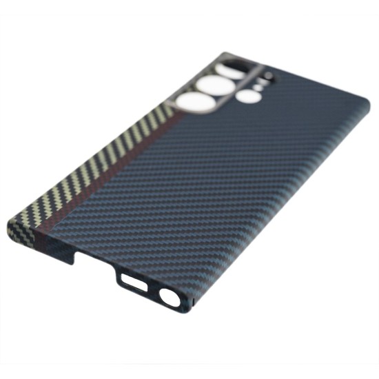 Husa fibra de carbon SILKASE MagSafe pentru Samsung S23 Ultra, protectie camera, aramid kevlar, albastru/galben (Telefoane Samsung, H2195) by www.silkase.ro