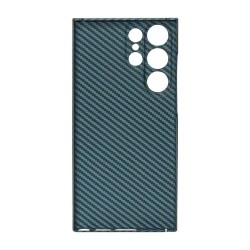 Husa fibra de carbon SILKASE pentru Samsung Galaxy S23 Ultra, protectie camera, aramid kevlar, negru/albastru