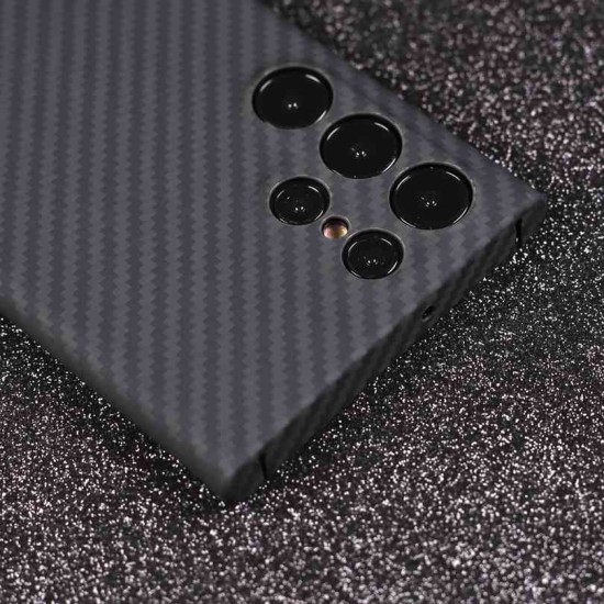 Husa fibra de carbon SILKASE pentru Samsung Galaxy S23 Ultra, protectie camera, aramid kevlar, negru carbon (Telefoane Samsung, H2235) by www.silkase.ro