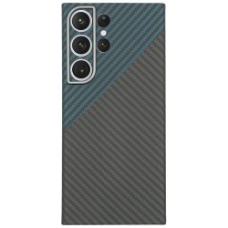 Husa fibra de carbon SILKASE MagSafe pentru Samsung Galaxy S23 Ultra, inel protectie camera, aramid kevlar, negru/albastru