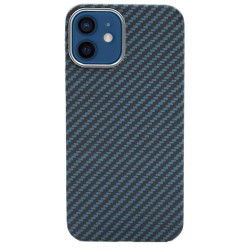 Husa fibra carbon SILKASE pentru Apple iPhone 12 , aramid kevlar, albastru