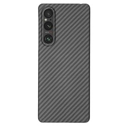 Husa fibra de carbon SILKASE pentru Sony Xperia 1 V aramid kevlar, culoare negru 
