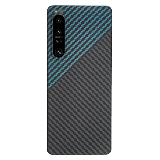 Husa fibra de carbon SILKASE pentru Sony Xperia 1 IV aramid kevlar, culoare albastru/negru (Xperia 1 IV, H2329) by www.silkase.ro