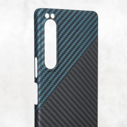 Husa fibra de carbon SILKASE pentru Sony Xperia 1 IV aramid kevlar, culoare albastru/negru 