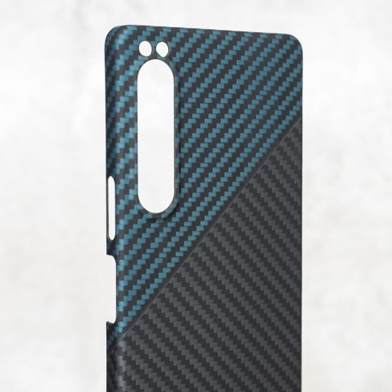 Husa fibra de carbon SILKASE pentru Sony Xperia 1 IV aramid kevlar, culoare albastru/negru (Xperia 1 IV, H2329) by www.silkase.ro