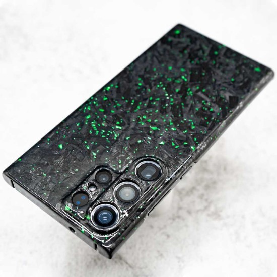 Husa fibra de carbon SILKASE pentru Samsung Galaxy S23 Ultra, Forged kevlar, Negru/Verde (Telefoane Samsung, H2342) by www.silkase.ro