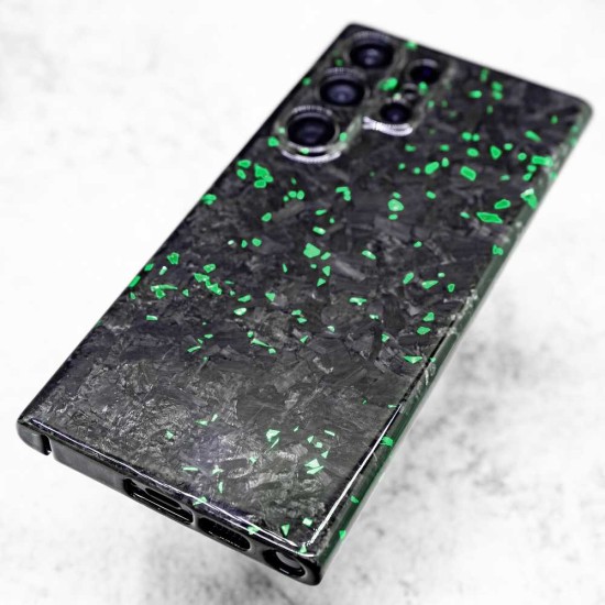 Husa fibra de carbon SILKASE pentru Samsung Galaxy S23 Ultra, Forged kevlar, Negru/Verde (Telefoane Samsung, H2342) by www.silkase.ro