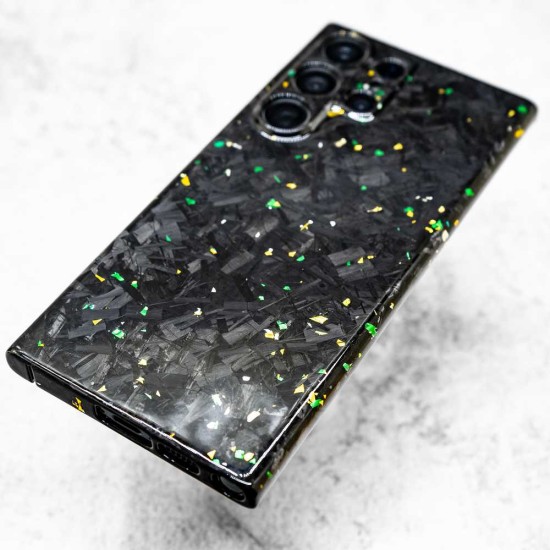 Husa fibra de carbon SILKASE pentru Samsung Galaxy S23 Ultra, Forged kevlar, Negru/Gold (Telefoane Samsung, H2343) by www.silkase.ro