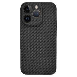 Husa fibra carbon MagSafe SILKASE pentru Apple iPhone 15 Pro, aramid kevlar,protectie camera, negru