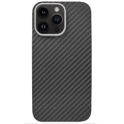Husa fibra de carbon MagSafe SILKASE pentru Apple iPhone 15 Pro, negru mat