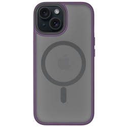 Husa SILKASE Hybrid MagSafe, pentru Apple iPhone 15 Plus, inel protectie camera, culoare mov