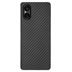 Husa fibra de carbon SILKASE pentru Sony Xperia 5 V, aramid kevlar, negru mat