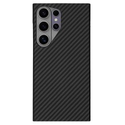 Husa fibra de carbon MagSafe  SILKASE pentru Samsung Galaxy S24 Ultra, aramid kevlar, metal camera, negru mat