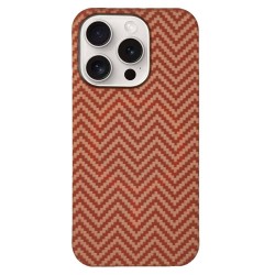 Husa fibra de carbon MagSafe SILKASE pentru Apple iPhone 15 Pro, aramid kevlar, metal camera, portocaliu