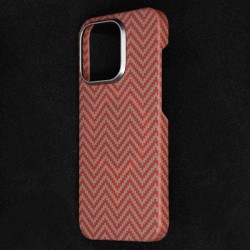 Husa fibra de carbon MagSafe SILKASE pentru Apple iPhone 15 Pro, aramid kevlar, metal camera, portocaliu