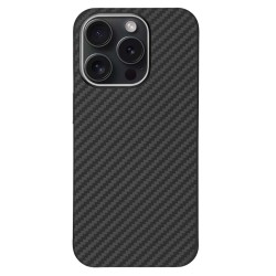 Husa fibra de carbon SILKASE pentru Apple iPhone 15 Pro, aramid kevlar, metal camera, negru
