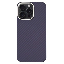 Husa fibra de carbon MagSafe SILKASE pentru Apple iPhone 15 Pro, aramid kevlar, metal camera, mov