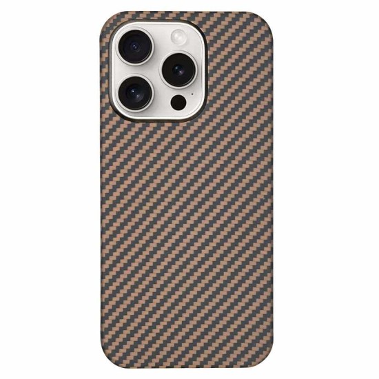 Husa fibra de carbon MagSafe SILKASE pentru Apple iPhone 15 Pro, aramid kevlar, metal camera, auriu/negru (iPhone 15 Pro, H2470) by www.silkase.ro