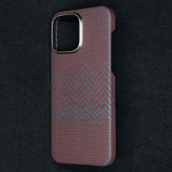 Husa fibra de carbon MagSafe SILKASE pentru Apple iPhone 15 Pro Max, aramid kevlar, metal camera, rosu
