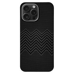 Husa fibra de carbon MagSafe SILKASE pentru Apple iPhone 15 Pro Max, aramid kevlar, metal camera, negru