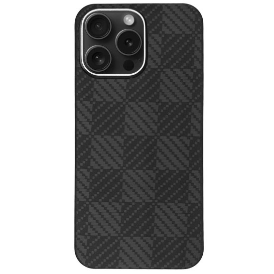 Husa fibra de carbon MagSafe SILKASE pentru Apple iPhone 15 Pro Max, aramid kevlar, metal camera, negru/mozaic (iPhone 15 Pro Max, H2475) by www.silkase.ro