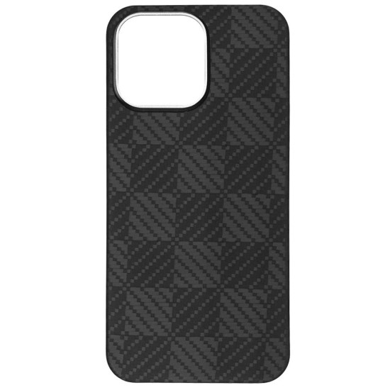 Husa fibra de carbon MagSafe SILKASE pentru Apple iPhone 15 Pro Max, aramid kevlar, metal camera, negru/mozaic (iPhone 15 Pro Max, H2475) by www.silkase.ro