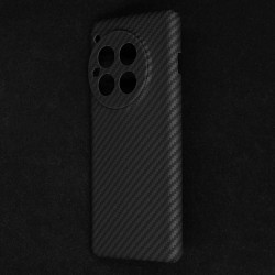 Husa fibra de carbon SILKASE pentru OnePlus 12, aramid kevlar, metal camera, negru mat