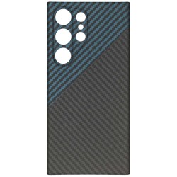 Husa fibra de carbon SILKASE pentru Samsung Galaxy S24 Ultra, aramid kevlar, protectie camera, albastru/negru