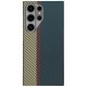 Husa fibra de carbon MagSafe  SILKASE pentru Samsung Galaxy S24 Ultra, aramid kevlar, protectie camera, albastru/galben (Telefoane Samsung, H2481) by www.silkase.ro