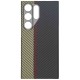 Husa fibra de carbon MagSafe  SILKASE pentru Samsung Galaxy S24 Ultra, aramid kevlar, metal camera, negru/galben (Telefoane Samsung, H2482) by www.silkase.ro