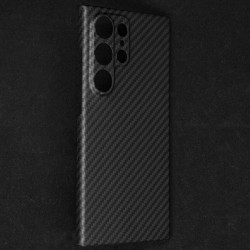 Husa fibra de carbon SILKASE pentru Samsung Galaxy S24 Ultra, aramid kevlar, protectie camera, negru mat