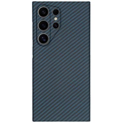 Husa fibra de carbon SILKASE pentru Samsung Galaxy S24 Ultra, aramid kevlar, protectie camera, negru/albastru
