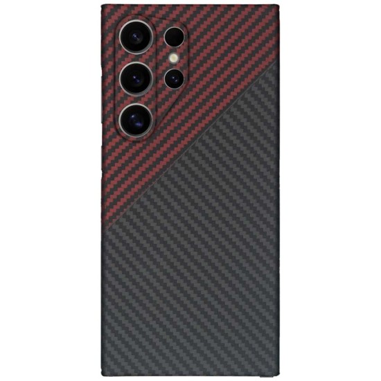 Husa fibra de carbon SILKASE pentru Samsung Galaxy S24 Ultra, aramid kevlar, protectie camera, negru/rosu (Telefoane Samsung, H2486) by www.silkase.ro