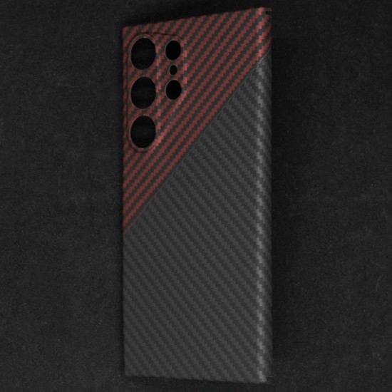 Husa fibra de carbon SILKASE pentru Samsung Galaxy S24 Ultra, aramid kevlar, protectie camera, negru/rosu (Telefoane Samsung, H2486) by www.silkase.ro