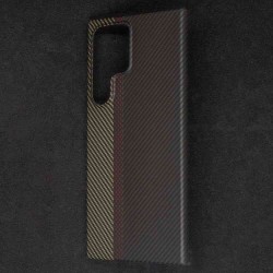 Husa fibra de carbon SILKASE pentru Samsung Galaxy S24 Ultra, aramid kevlar, protectie camera, negru/galben (RESIGILAT,LOVIT)