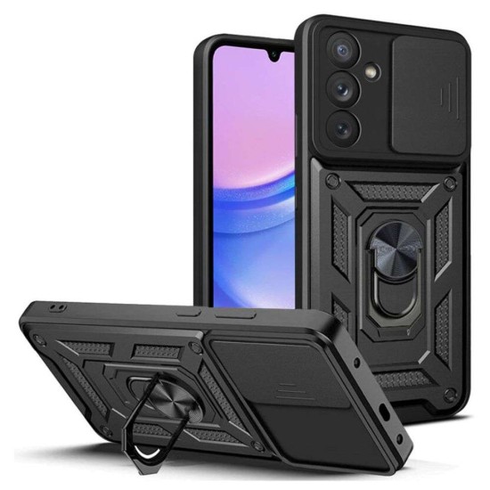 Husa SILKASE pentru Samsung Galaxy A15/A15 5G, Rugged shield,ring holder, cauciuc negru (Telefoane Samsung, H2493) by www.silkase.ro