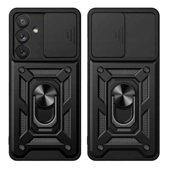 Husa SILKASE pentru Samsung Galaxy A15/A15 5G, Rugged shield,ring holder, cauciuc negru (Telefoane Samsung, H2493) by www.silkase.ro