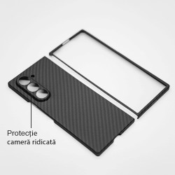 Husa fibra de carbon SILKASE pentru Samsung Galaxy Z Fold 6, aramid kevlar, negru mat Husa fibra de carbon SILKASE pentru Samsung Galaxy Z Fold 6, aramid kevlar, negru mat