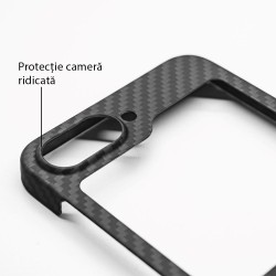 Husa fibra de carbon SILKASE pentru Samsung Galaxy Z Flip6/7 FE, aramid kevlar, negru mat Husa fibra de carbon SILKASE pentru Samsung Galaxy Z Flip6/7 FE, aramid kevlar, negru mat